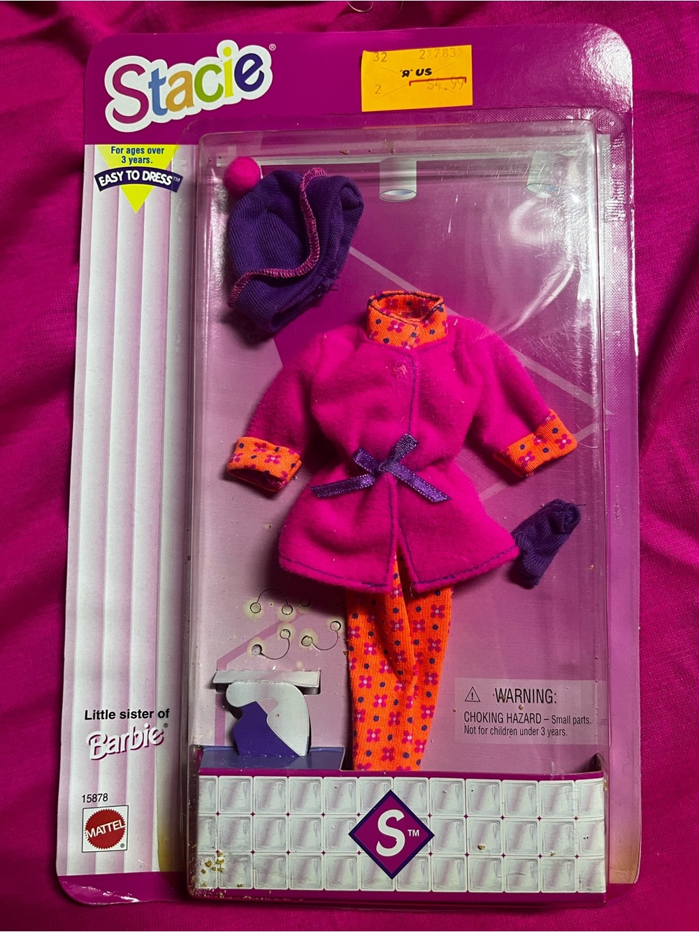 NRFB 1996 Barbie Stacie Doll Easy to Dress Fashion Outfit Pink Coat Set #15878